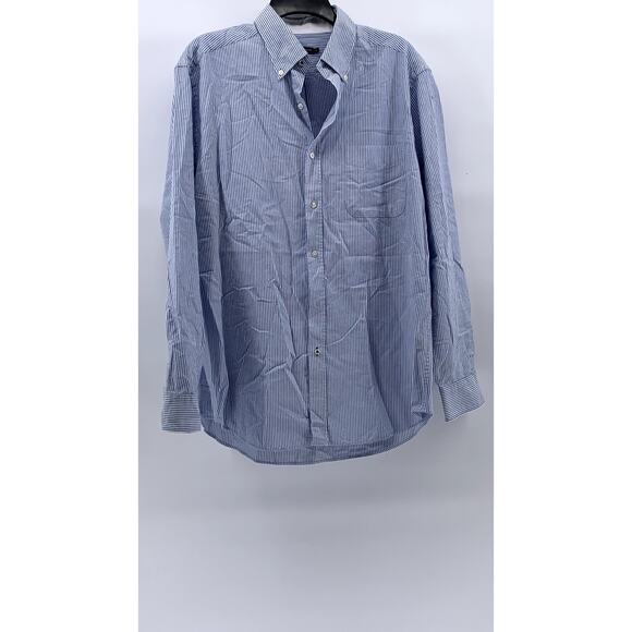 J.MCLAUGHIN Men's Blue-White Micro Stripe Button-Up Regular-Fit Shirt SZ L - Picture 1 of 11